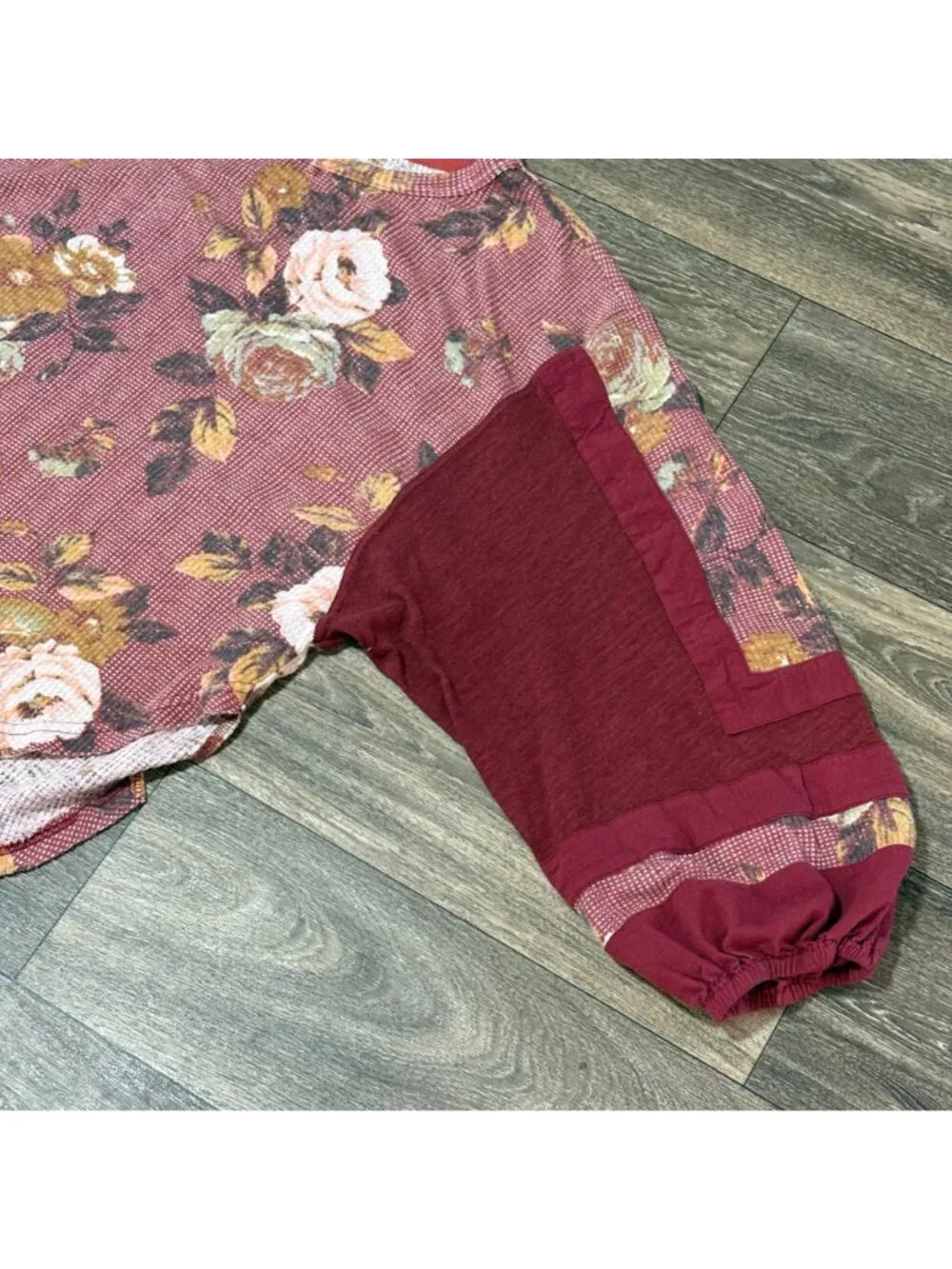 Free People Floral Print Waffle Knit Top Large Moroccan Spice